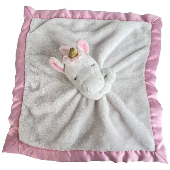 Carters Unicorn Lovey Pink And White Security Blanket 14 Inch Satin Edge Back - Picture 3 of 5